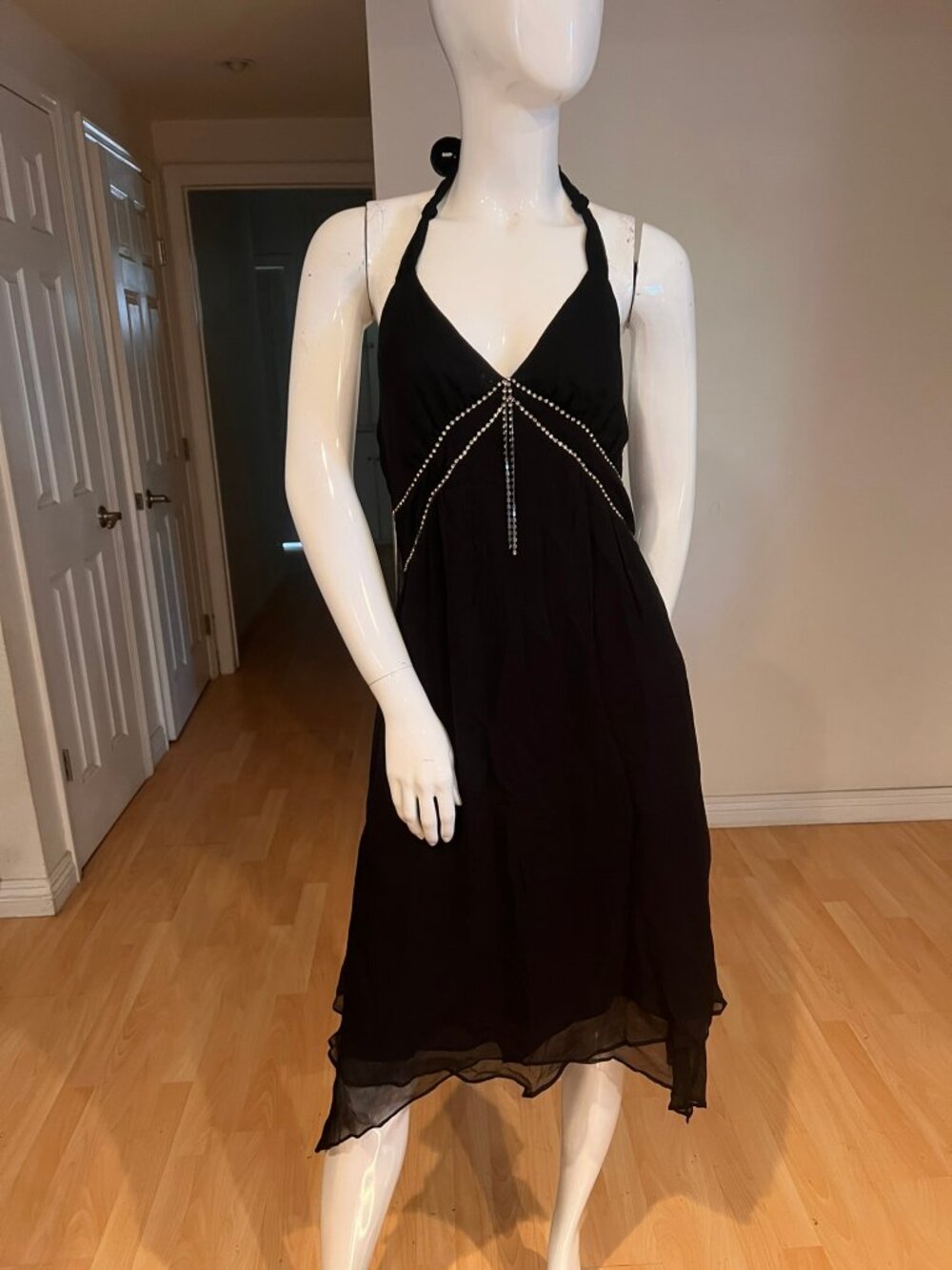 Y2K VINTAGE ECI NEW YORK SILK HANDKERCHIEF CHIFFON HALTER MIDI DRESS SZ 6 US